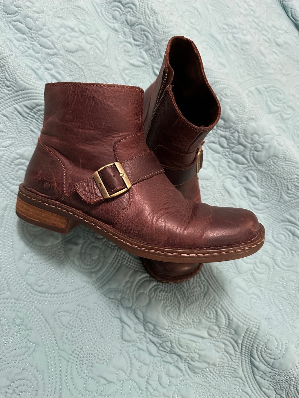 Born Men's Chestnut Leather Ankle Boots with Buckle
